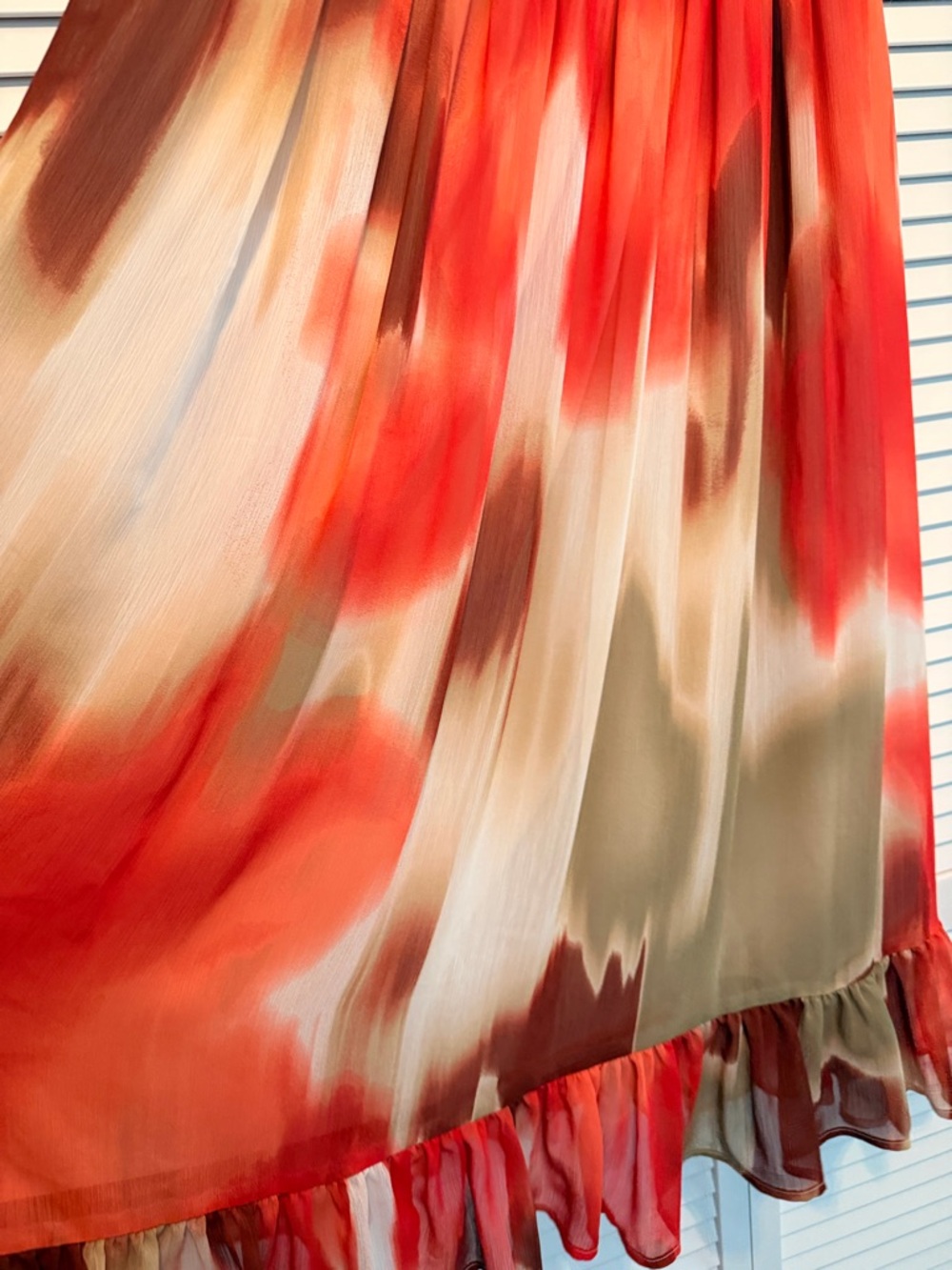 Banana Republic Red, Tan & Cream Ruffle-Neck Sleeveless Dress - Picture 5 of 6